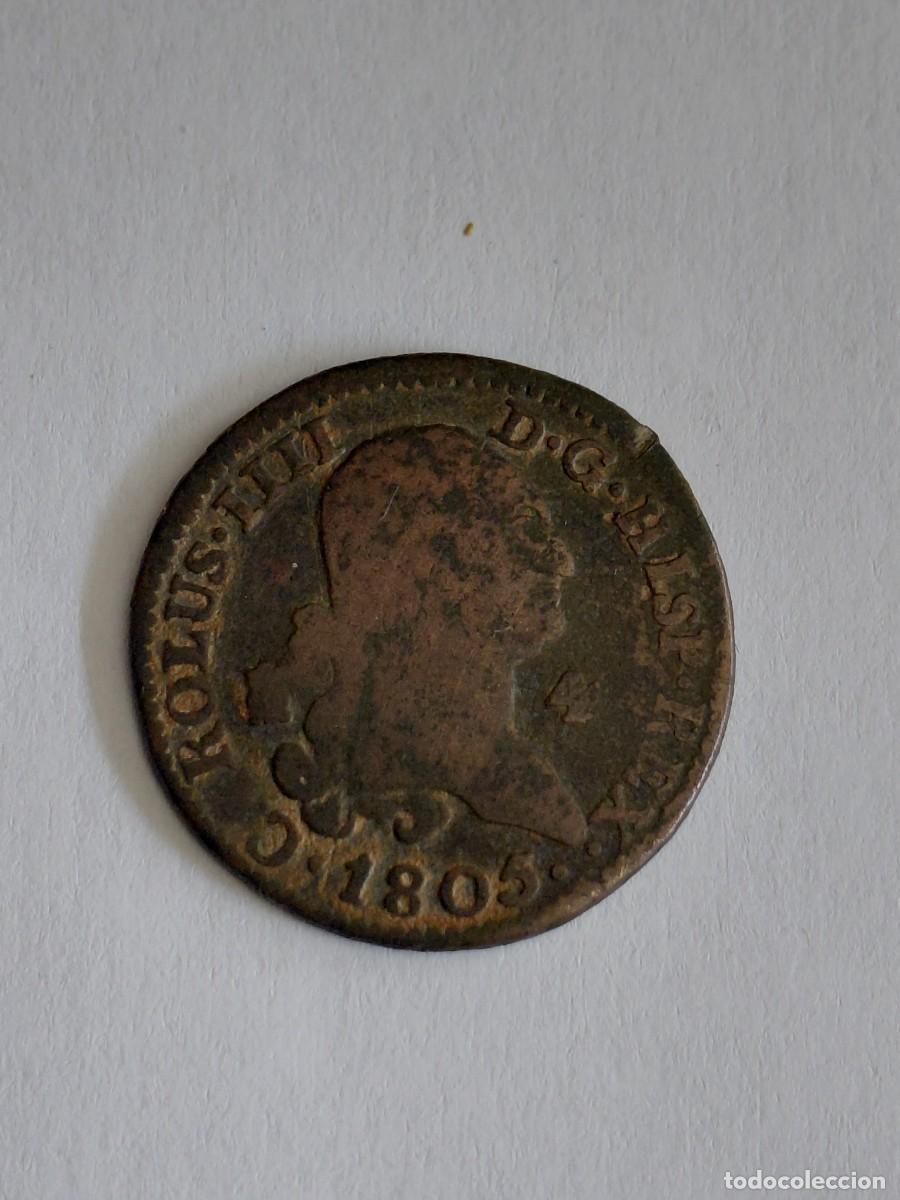 Monedas de Espa&ntilde;a: Moneda de 4 maravedies de Carlos IIII, 1805