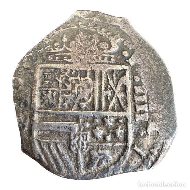 Monedas de Espa&ntilde;a: Felipe III. 4 Reales 1615 Sevilla V 13,6 gr Los 4 d&iacute;gitos fecha visibles. Rara P&aacute;tina MBC/VF