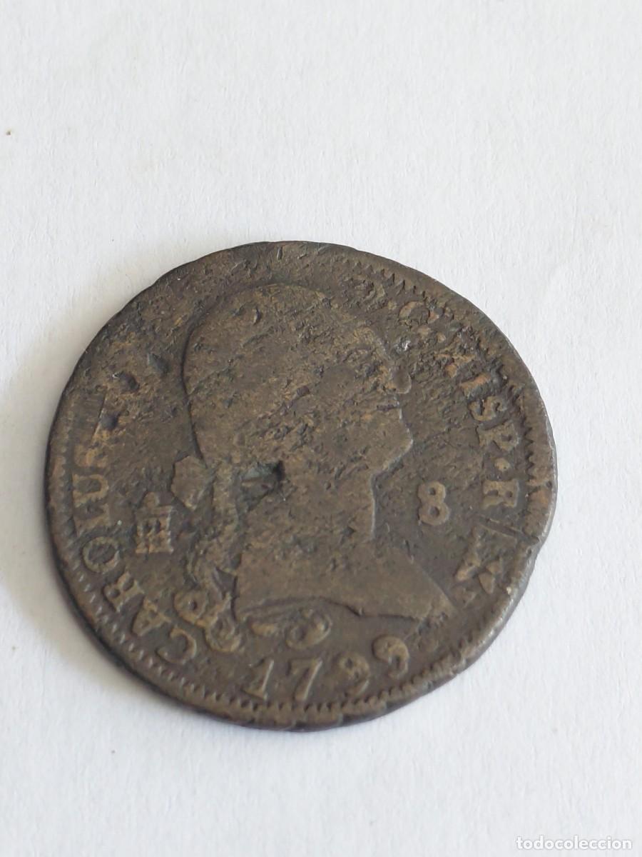 Monedas de Espa&ntilde;a: Moneda 8 maravedies Carlos IIII, 1799, ceca Segovia, cobre