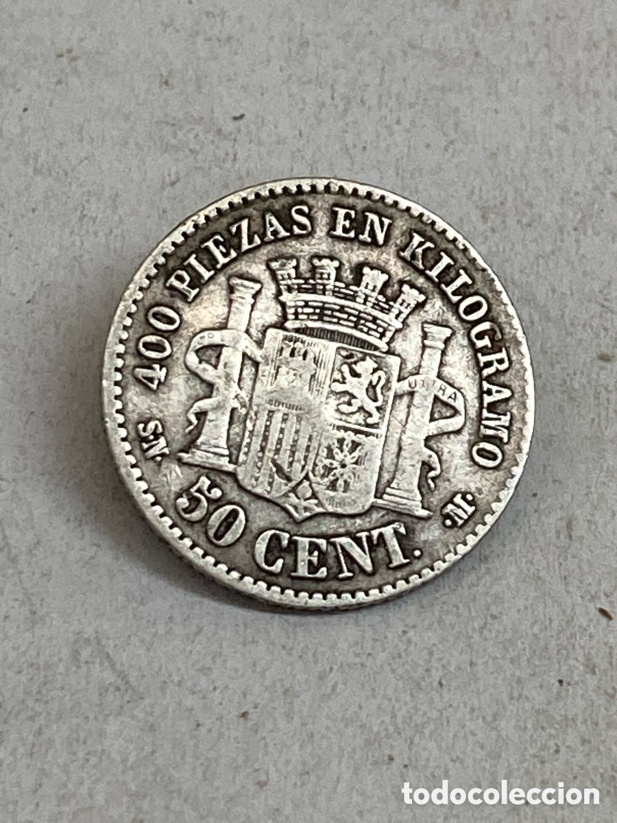 Monedas de Espa&ntilde;a: Moneda de plata 50 c&eacute;ntimos 1869