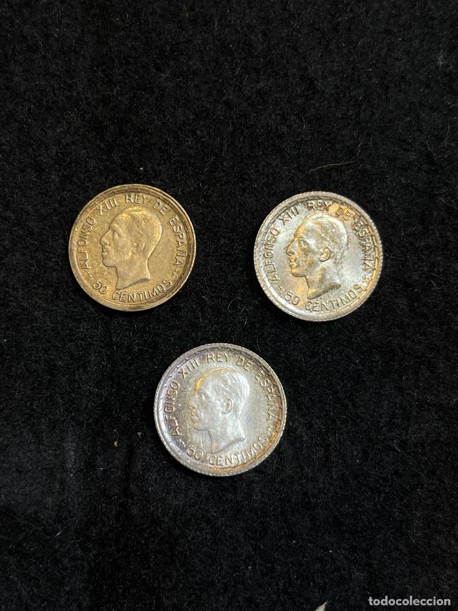 Monete da Spagna: Lote 3 monedas de 50 C&eacute;ntimos Alfonso XIII 1926 &ndash; Espa&ntilde;a &ndash; Monedas antiguas