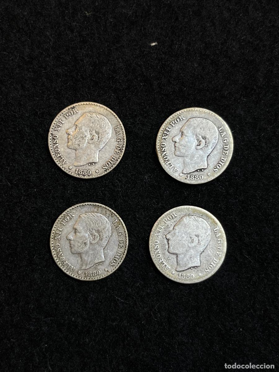 Moedas de Espanha: Lote 4 monedas de 50 C&eacute;ntimos Alfonso XII 1880 &ndash; Espa&ntilde;a &ndash; Plata &ndash; Monedas antiguas