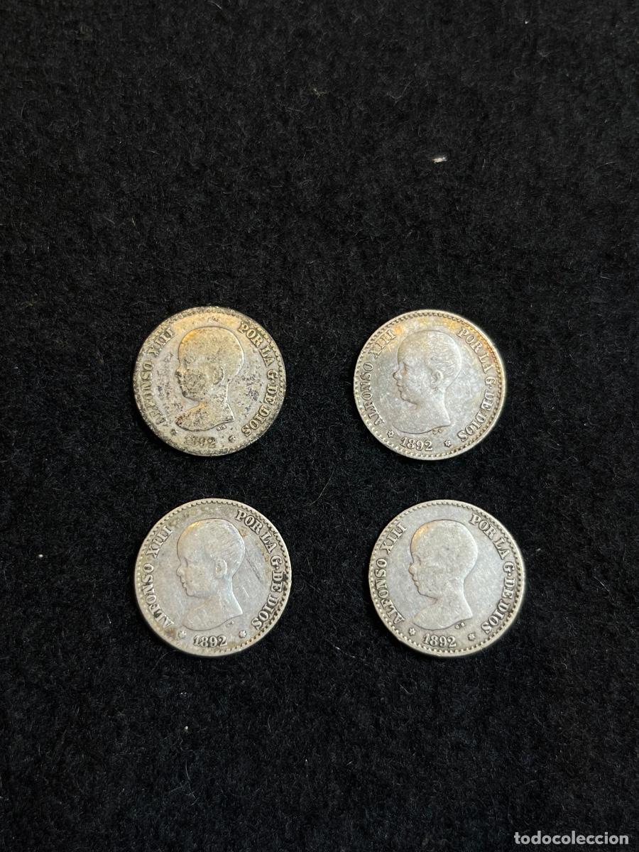 M&uuml;nzen von Spanien: Lote 4 monedas de 50 C&eacute;ntimos Alfonso XIII 1892 &ndash; Espa&ntilde;a &ndash; Plata &ndash; Monedas antiguas