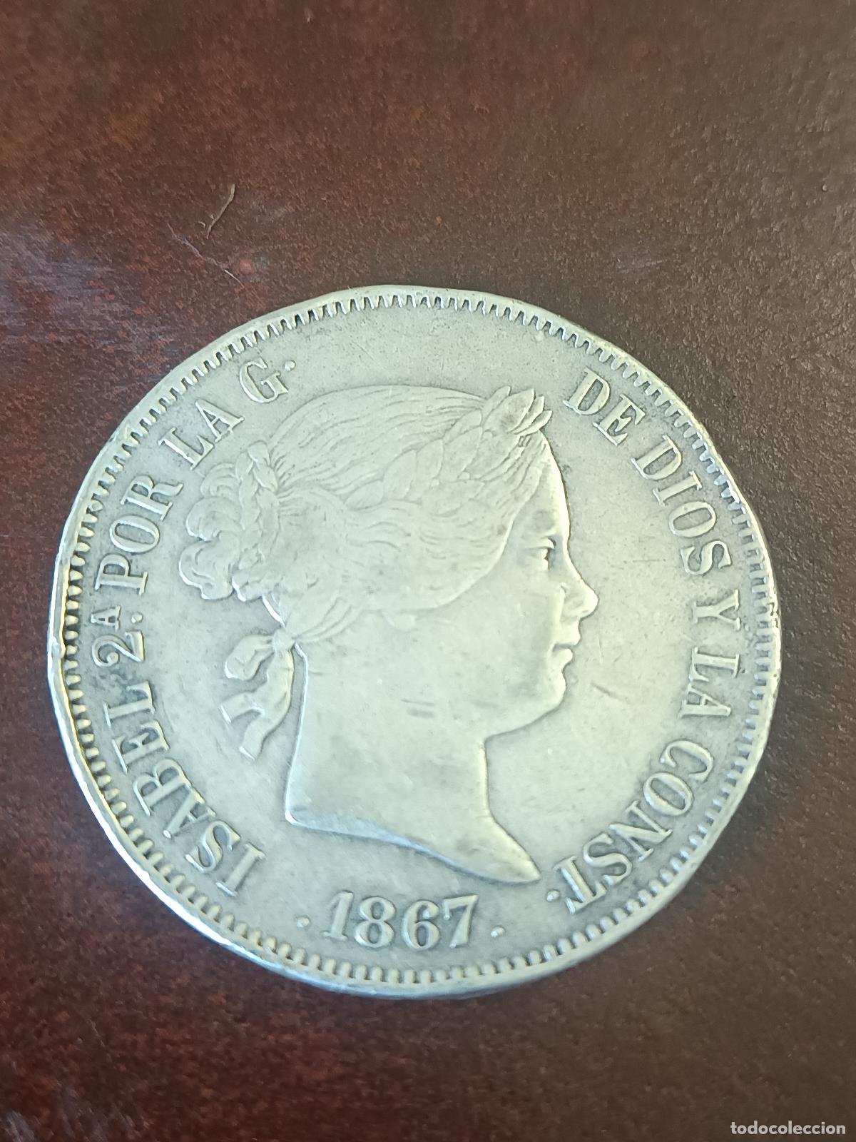 Moedas de Espanha: MONEDA DE PLATA ISABEL II, 2 DOS ESCUDOS 1867, SERIE ESTRELLAS DE 6 PUNTAS.