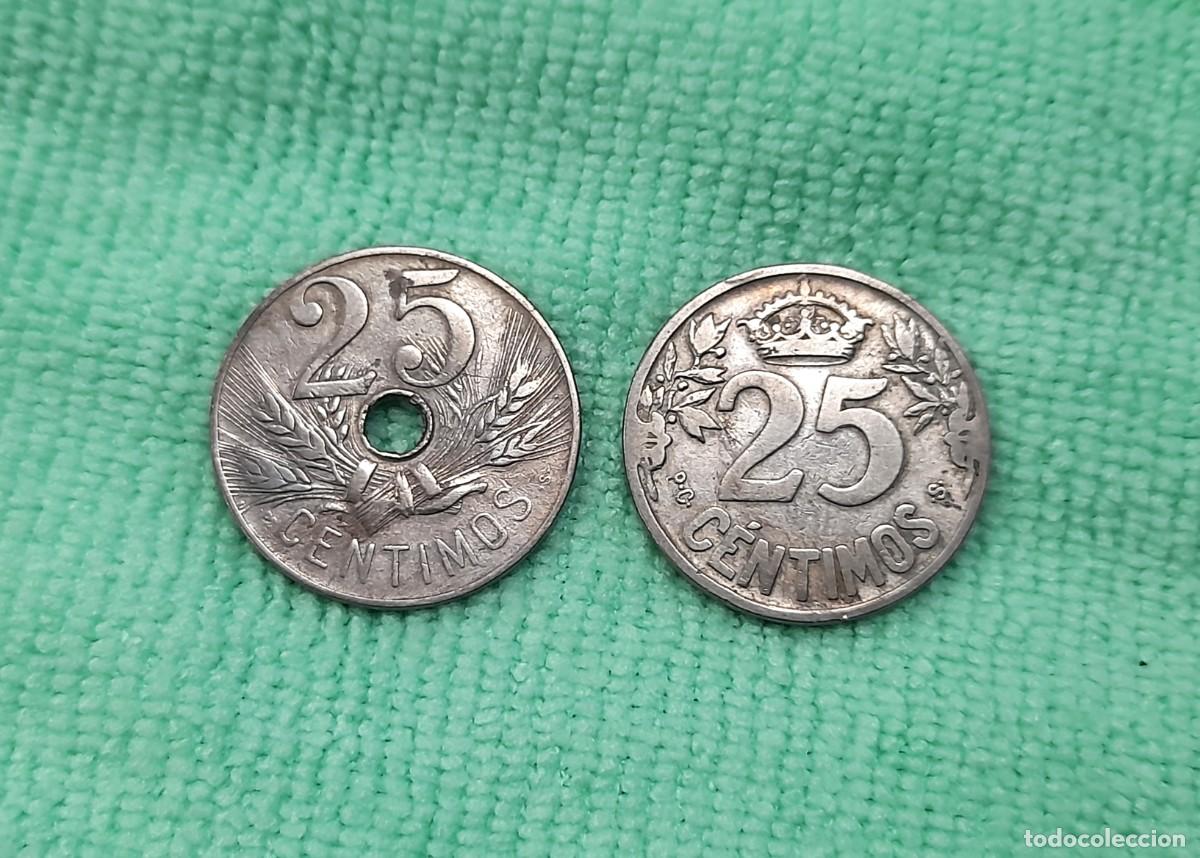 Monedas de Espa&ntilde;a: 2 x 25 Centimos 1925 y 1927