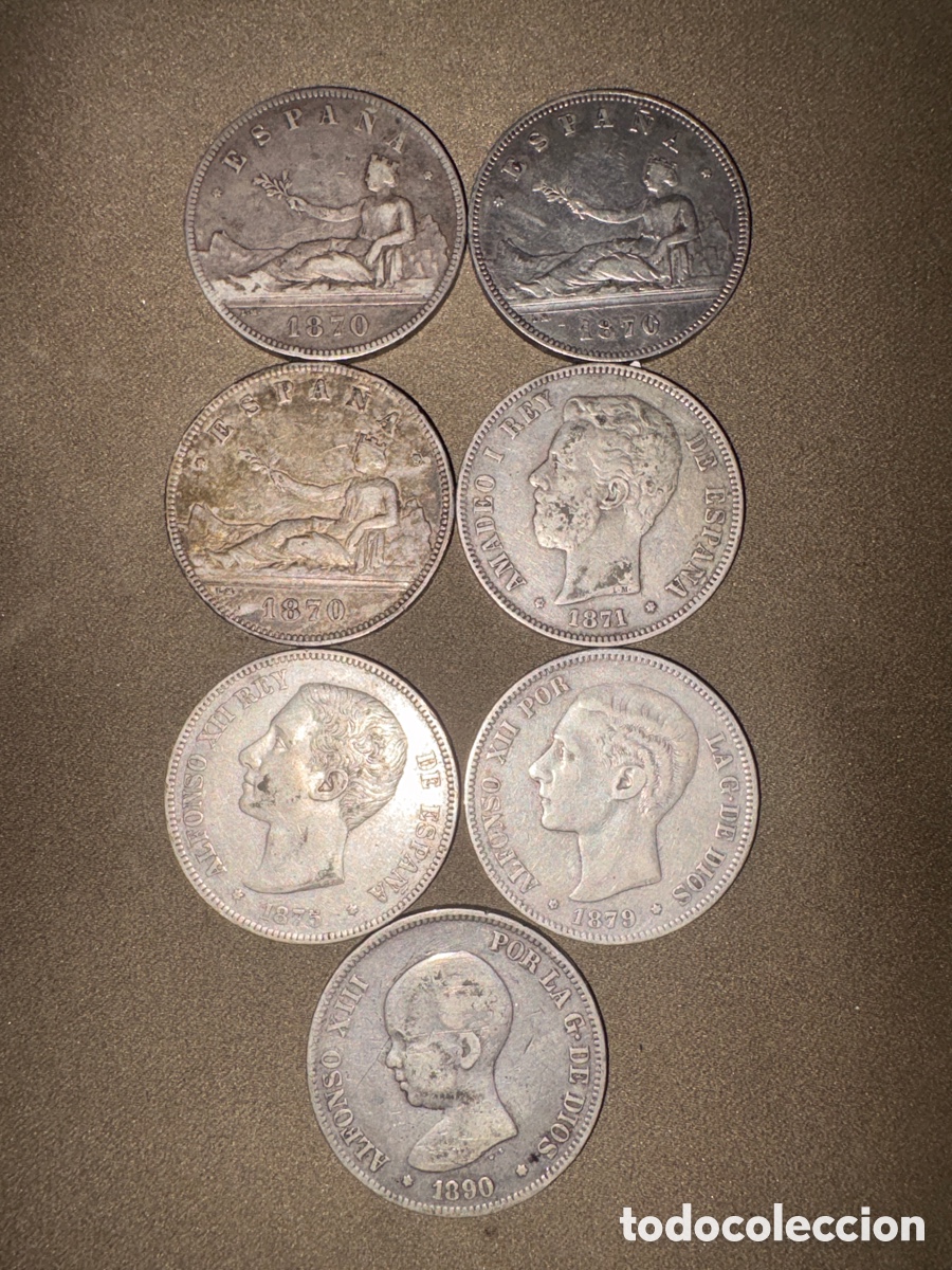 M&uuml;nzen von Spanien: LOTE DE 7 DUROS DE PLATA,ORIGINALES*1870-1890*VER FOTOS