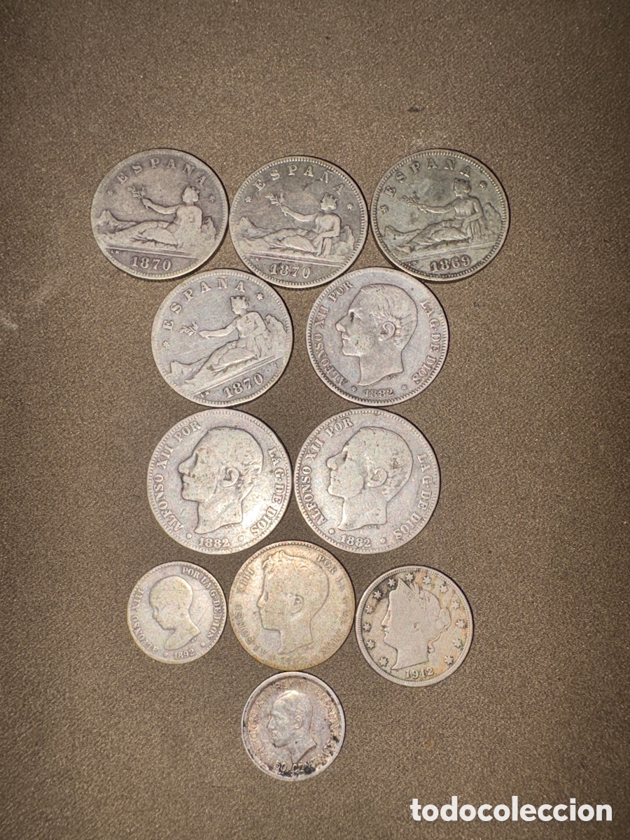 Moedas de Espanha: Lote de 11 monedas de plata,2pesetas,1peseta,5centavos,50centimos*ver fotos*ORIGINALES
