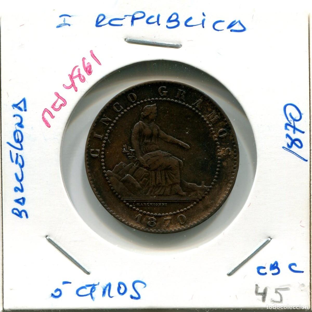 Monedas de Espa&ntilde;a: 5 CENTIMOS I REPUBLICA A&Ntilde;O 1870 BARCELONA ( EBC ) ( MES4861 )