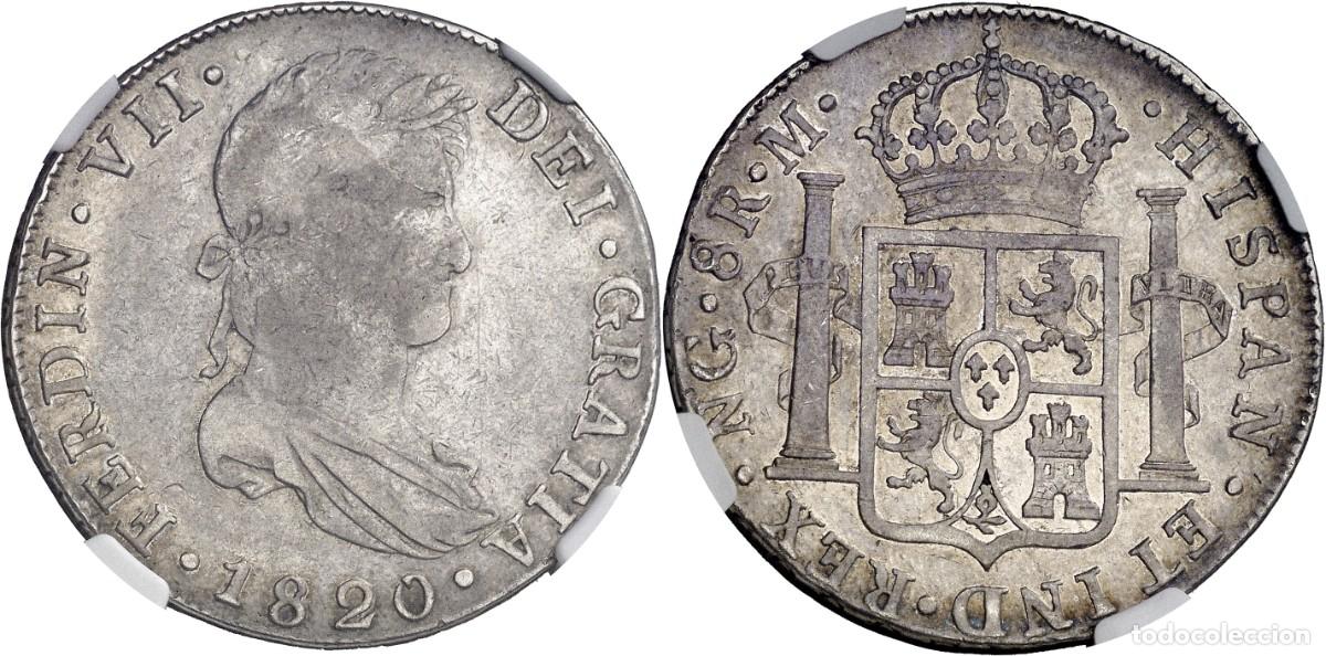 Monedas de Espa&ntilde;a: 8 REALES FERNANDO VII 1820 GUATEMALA .M. CERTIFICADO NGC