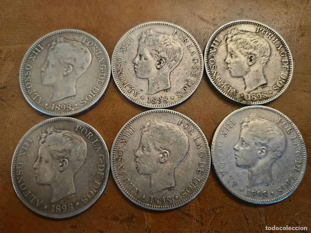 Monedas de Espa&ntilde;a: LOTE 6 MONEDAS DE PLATA DUROS 5 PESETAS 1898 ALFONSO XIII,