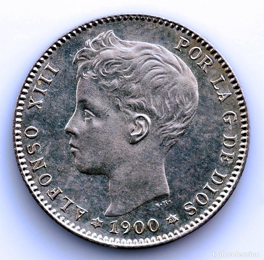 Monedas de Espa&ntilde;a: SC-Spain-Alfonso XIII. 1 Peseta 1900*19-00 Madrid. SC-/UNC-. Plata 5 g. Brillo original