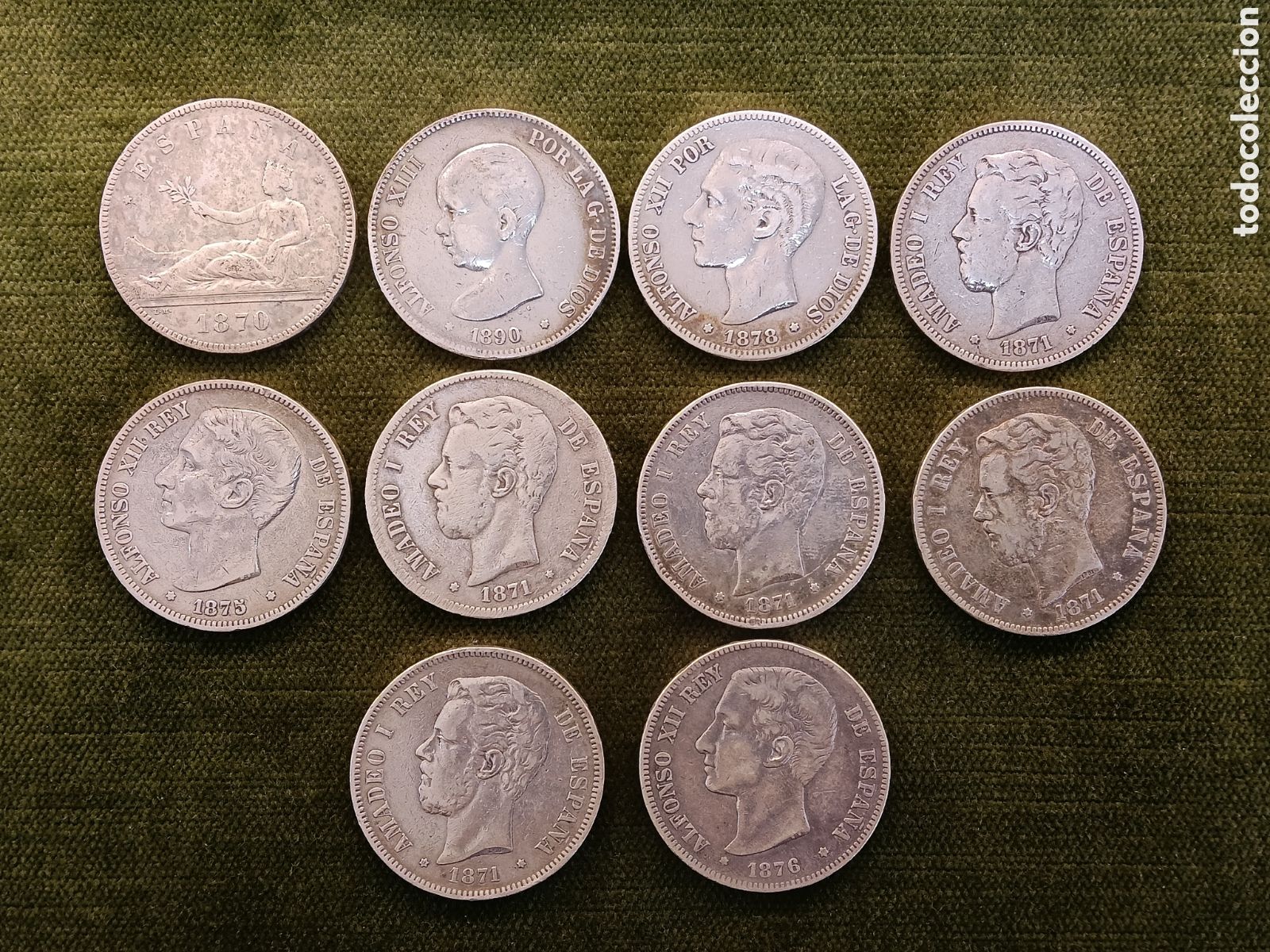 Monedas de Espa&ntilde;a: LOTE DE 10 MONEDAS 5 PESETAS DE PLATA .AMADEO I , ALFONSO XII Y XIII,GOBIERNO PROVISIONAL