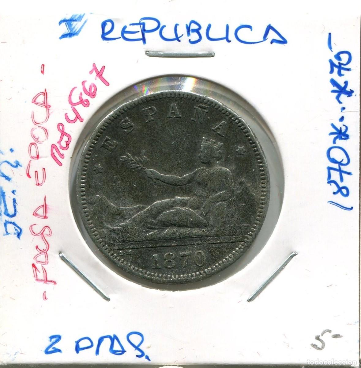Monedas de Espa&ntilde;a: DOS PESETAS I REPUBLICA A&Ntilde;O 1870 *..*75 DE.M ( FALSA EPOCA ) ( MES4867 )