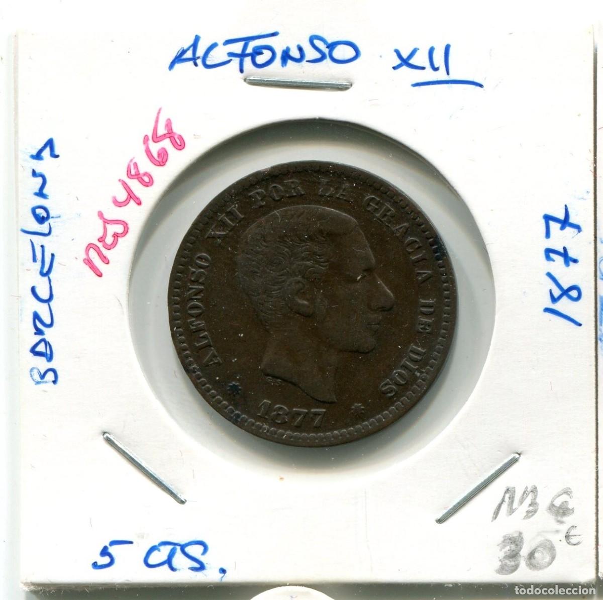 Monedas de Espa&ntilde;a: 5 CENTIMOS ALFONSO XII A&Ntilde;O 1877 ( MBC ) ( MES4868 )