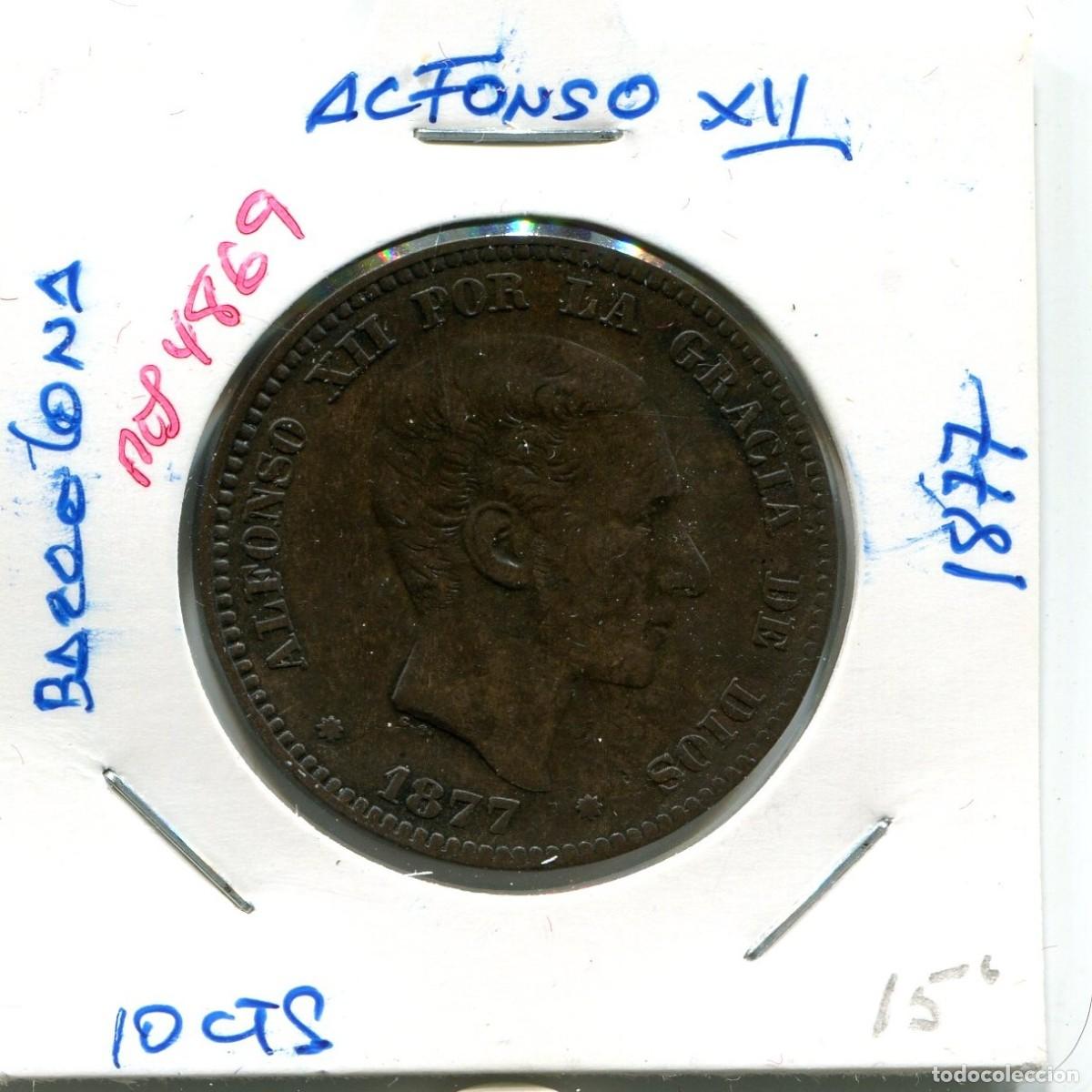 Monedas de Espa&ntilde;a: 10 CENTIMOS ALFONSO XII A&Ntilde;O 1877 BARCELONA ( MES4869 )