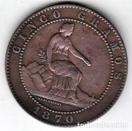 Monedas de Espa&ntilde;a: ESPA&Ntilde;A - 5 CENTIMOS DE COBRE DE 1870 GOBIERNO PROVISIONAL