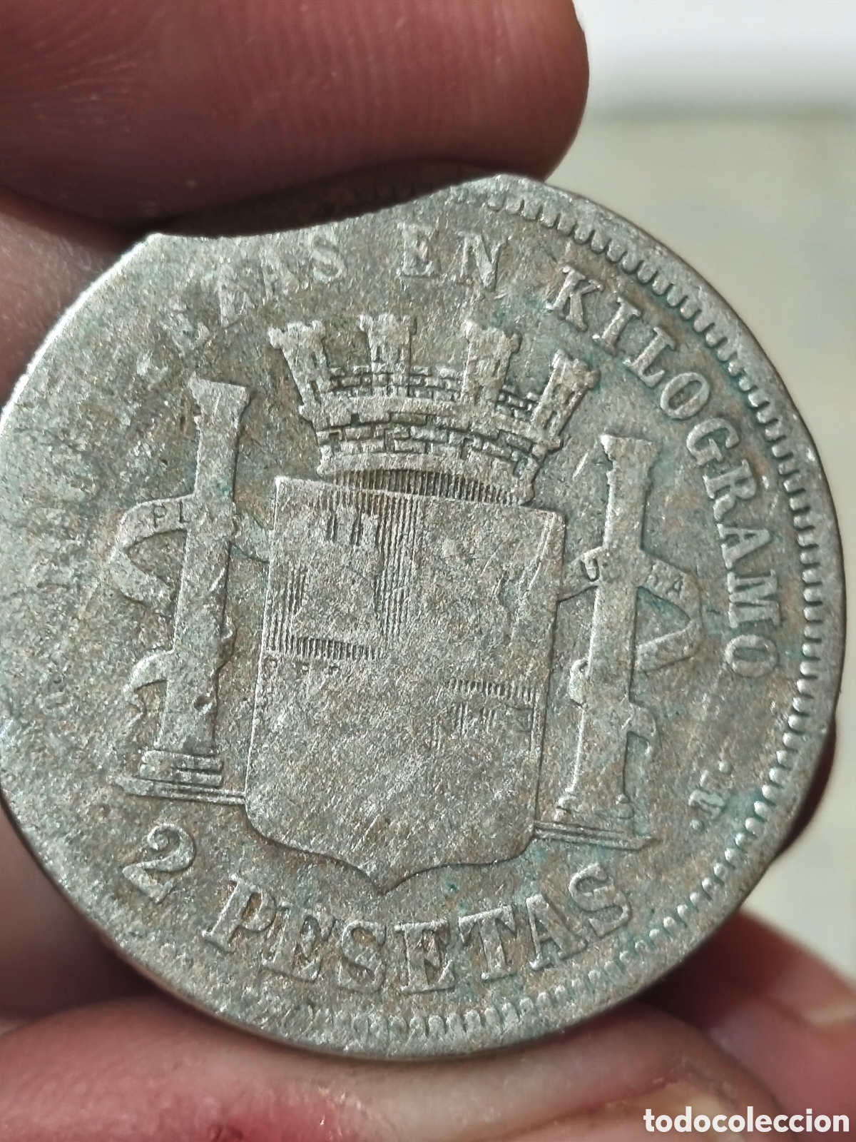 Monedas de Espa&ntilde;a: Moneda de Espa&ntilde;a dev1 pts dev1969 ,rara ver imagen ,sin limpiar,plata - Foto 3