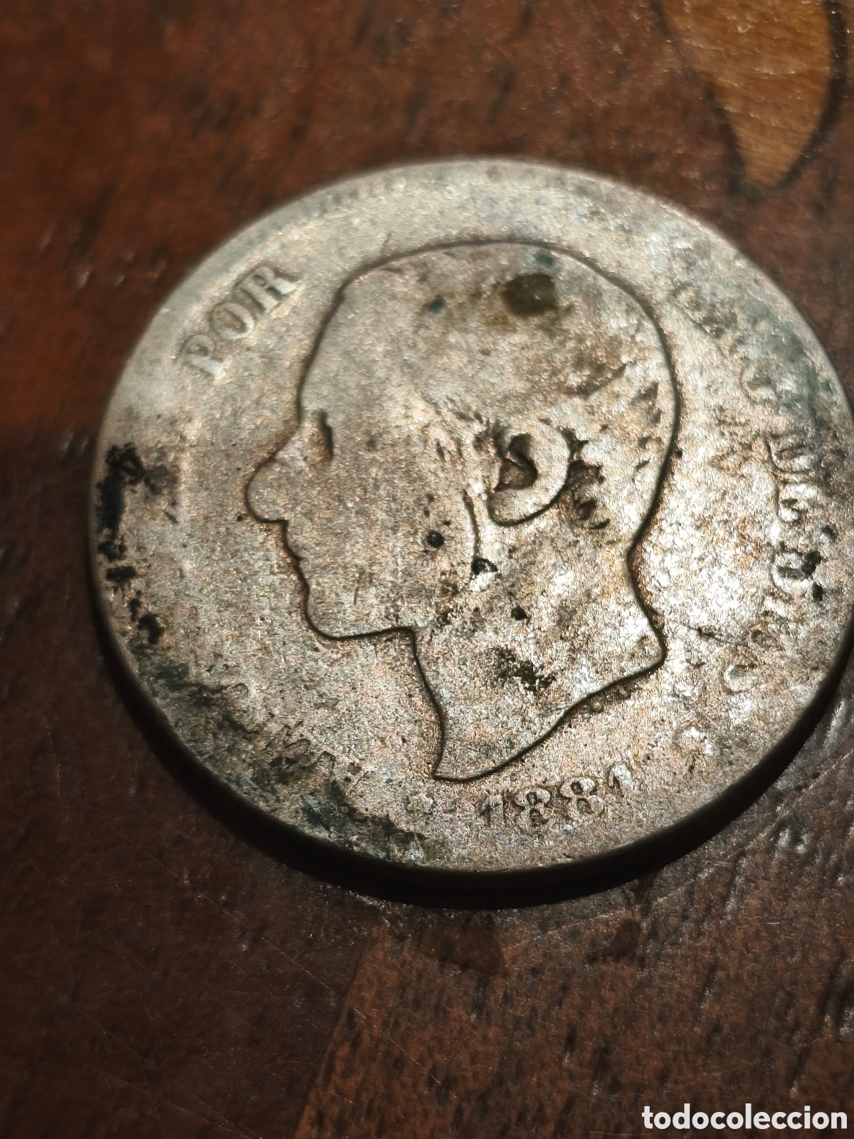 Monete da Spagna: Moneda de plata de 1 pts de 1881 circulada escasa,sin limpiar Alfonso xll ver