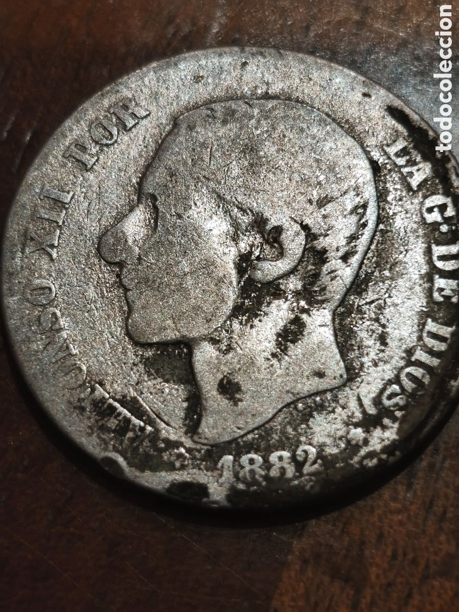 M&uuml;nzen von Spanien: Moneda de Espa&ntilde;a deb2 ptas de 1882 ,escasa plata sin limpiar Alfonso xll ver las imagenes
