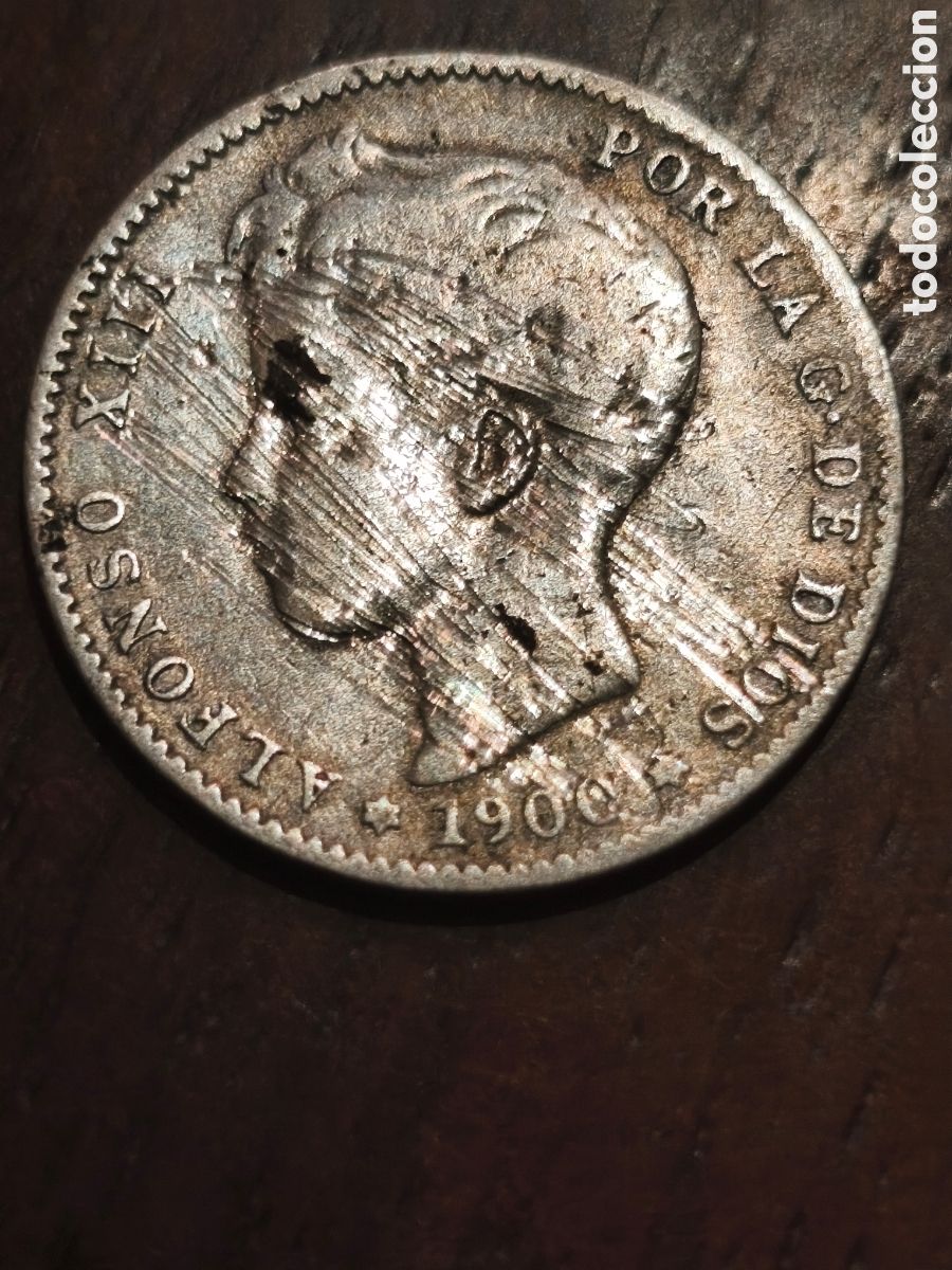 Monedas de Espa&ntilde;a: Moneda de Espa&ntilde;a de 1 pts de 1900 Alfonso xlll,circulada y rayada ver