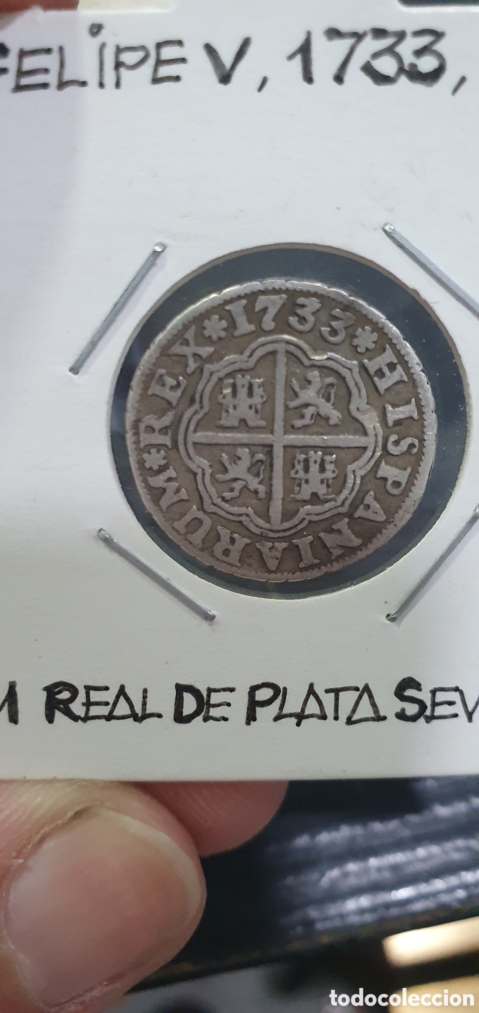 Monete da Spagna: SALIDA 0.01&euro;. 1 Real 1733. Plata. Sevilla. Felipe V. Muy bonita. Ver fotos. (L67)