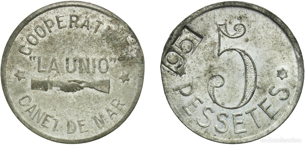 Monedas de Espa&ntilde;a: Spain Canet de Mar, Municipality of Principality of Catalonia Spanish States ND (1951) 5 Peseta