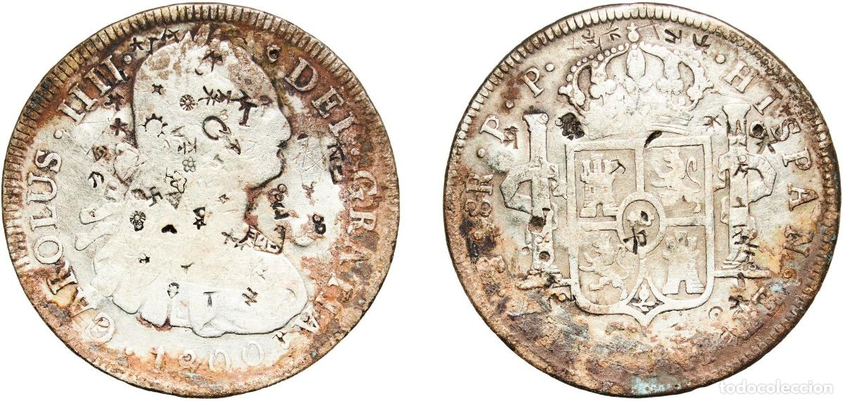 Monedas de Espa&ntilde;a: Bolivia Spanish colony 1800 PTS PP 8 Reales - Charles IV Silver (.896) Potosi Mint 26.31g VF Chopma