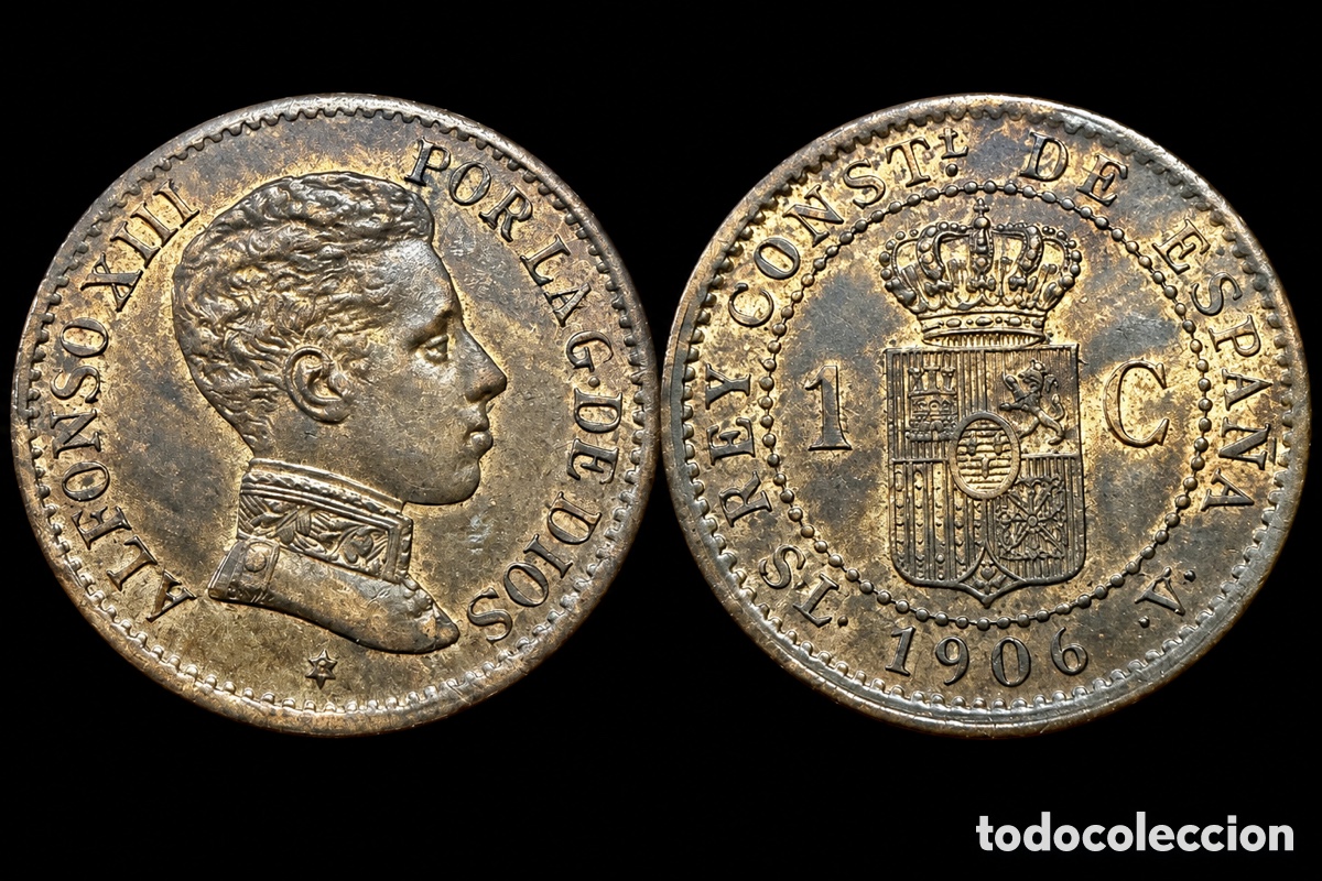 Coins of Spain: 1 c&eacute;ntimo Alfonso XIII. 1906. SC