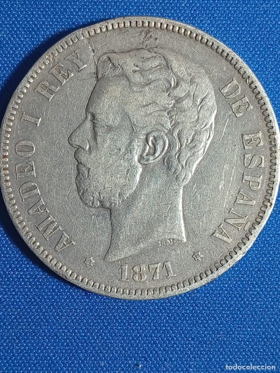 Monedas de Espa&ntilde;a: Duro de plata 900. 5 ptas Amadeo I 1871 - Estrellas 18* 71*