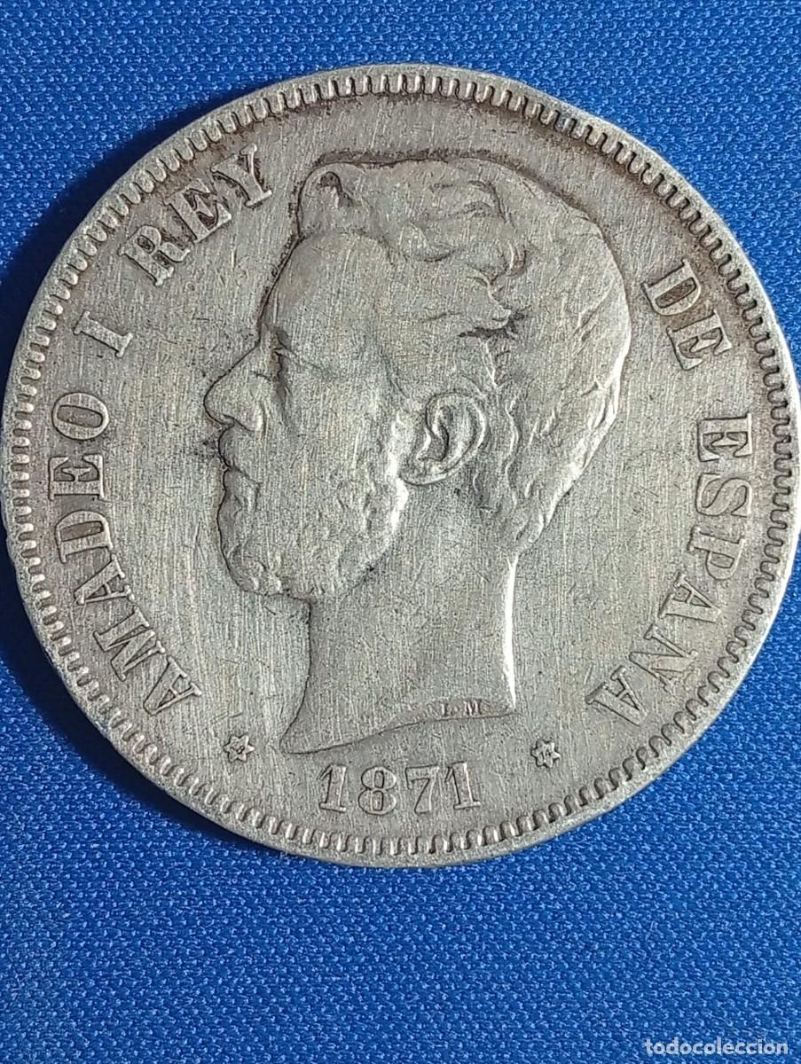 Monedas de Espa&ntilde;a: Duro de plata 900. ( 5 Ptas ) Amadeo I 1871 Estrellas 18* 71*