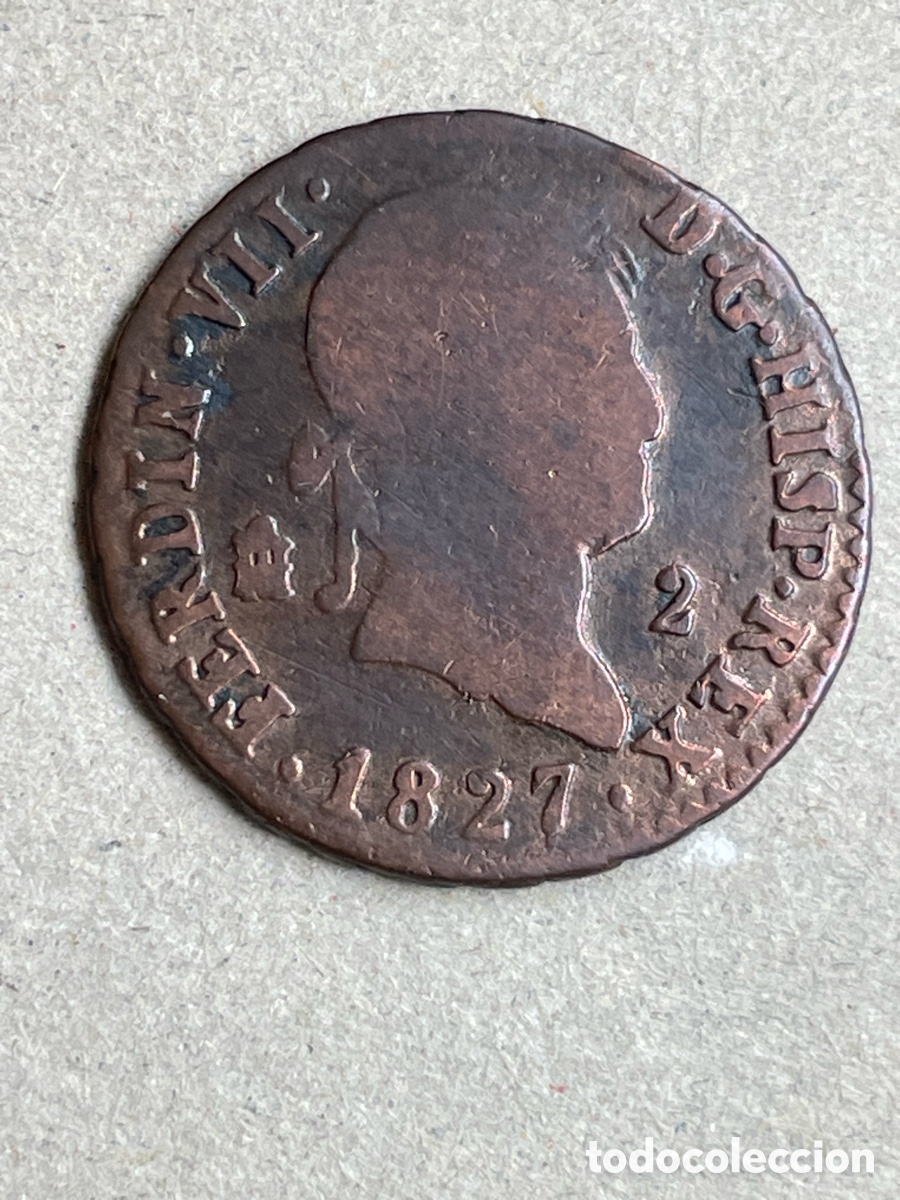 Monedas de Espa&ntilde;a: Moneda Fernando VII a&ntilde;o 1827 / 2 Maraved&iacute;s
