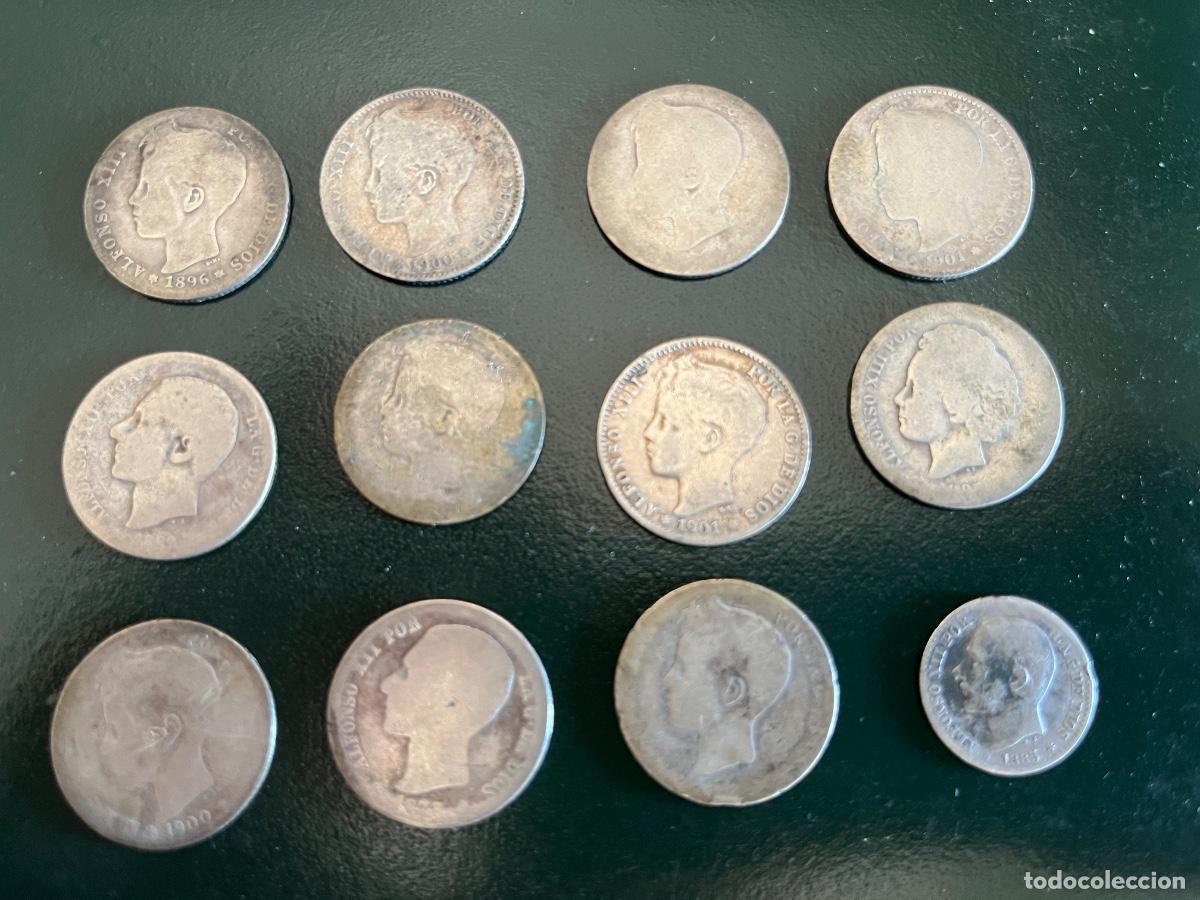 Monete da Spagna: 11 MONEDAS DE PLATA ALFONSO XIII DE UNA PESETA Y UNA DE ALFONSO XII DE 50 C&Eacute;NTIMOS DE 1885