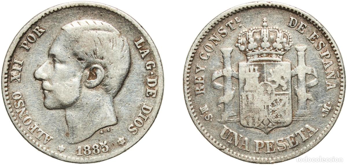 Monedas de Espa&ntilde;a: Spain Kingdom 1885 ??-86 MSM 5 Pesetas - Alfonso XII (3rd portrait) Silver (.900) Madrid Mint (195