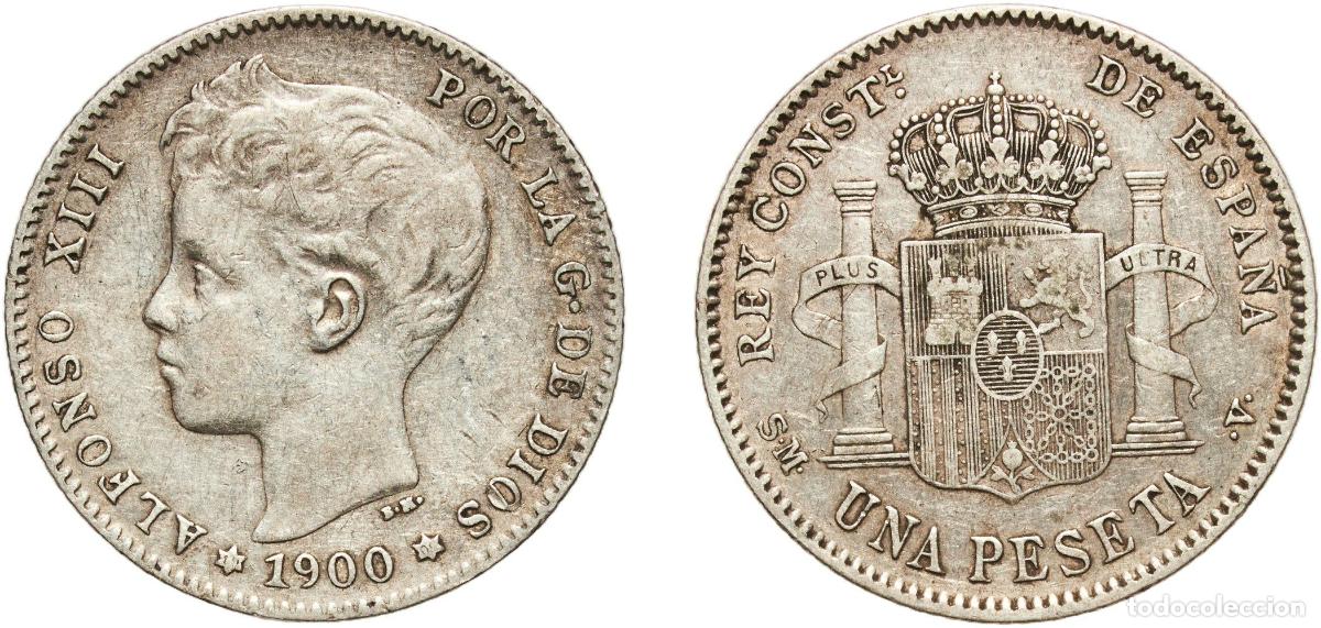 Monedas de Espa&ntilde;a: Spain Kingdom 1900 19-00 SMV 1 Peseta - Alfonso XIII (3rd portrait) Silver (.835) Madrid Mint (186
