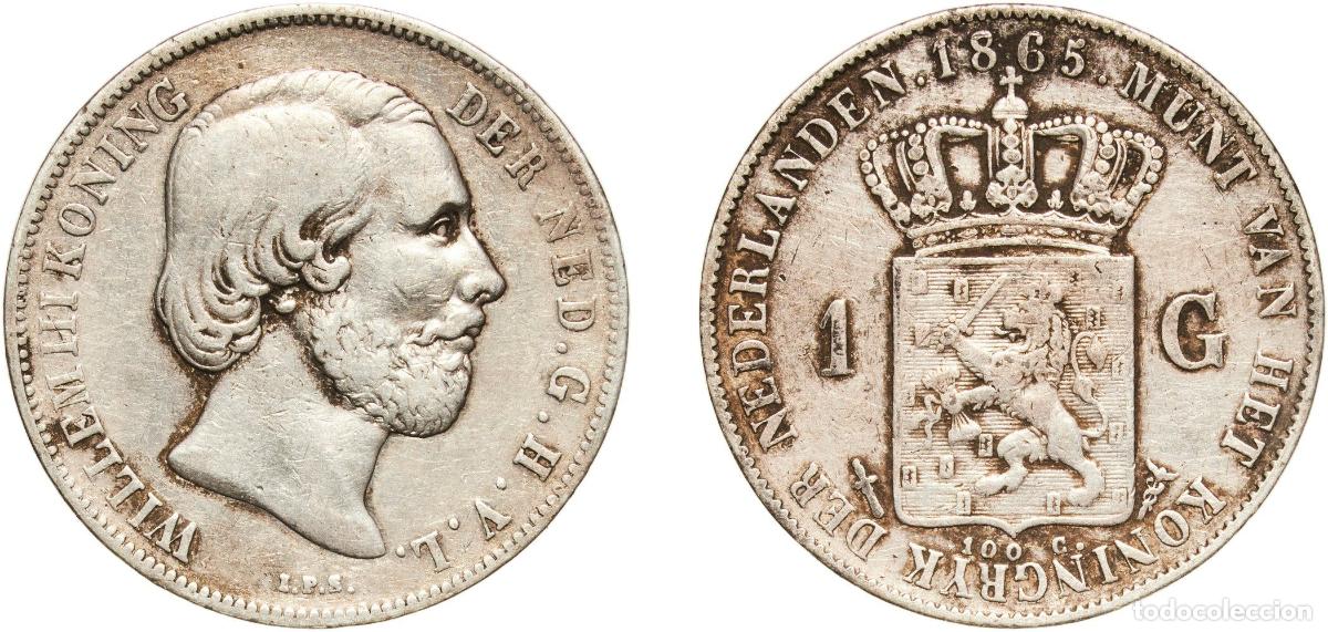 Monedas de Espa&ntilde;a: Netherlands Kingdom 1865 1 Gulden - Willem III Silver (.945) Utrecht Mint (6401755) 9.87g VF Sch 61