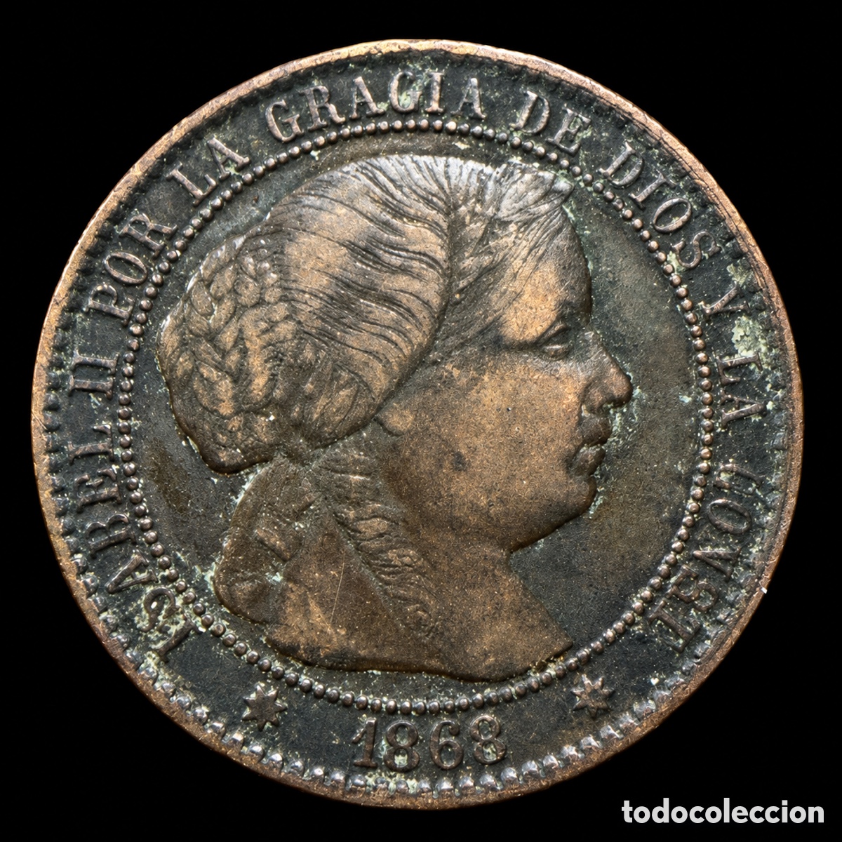 Monedas de Espa&ntilde;a: 1 c&eacute;ntimo de escudo. Isabel II. 1868 - Foto 2