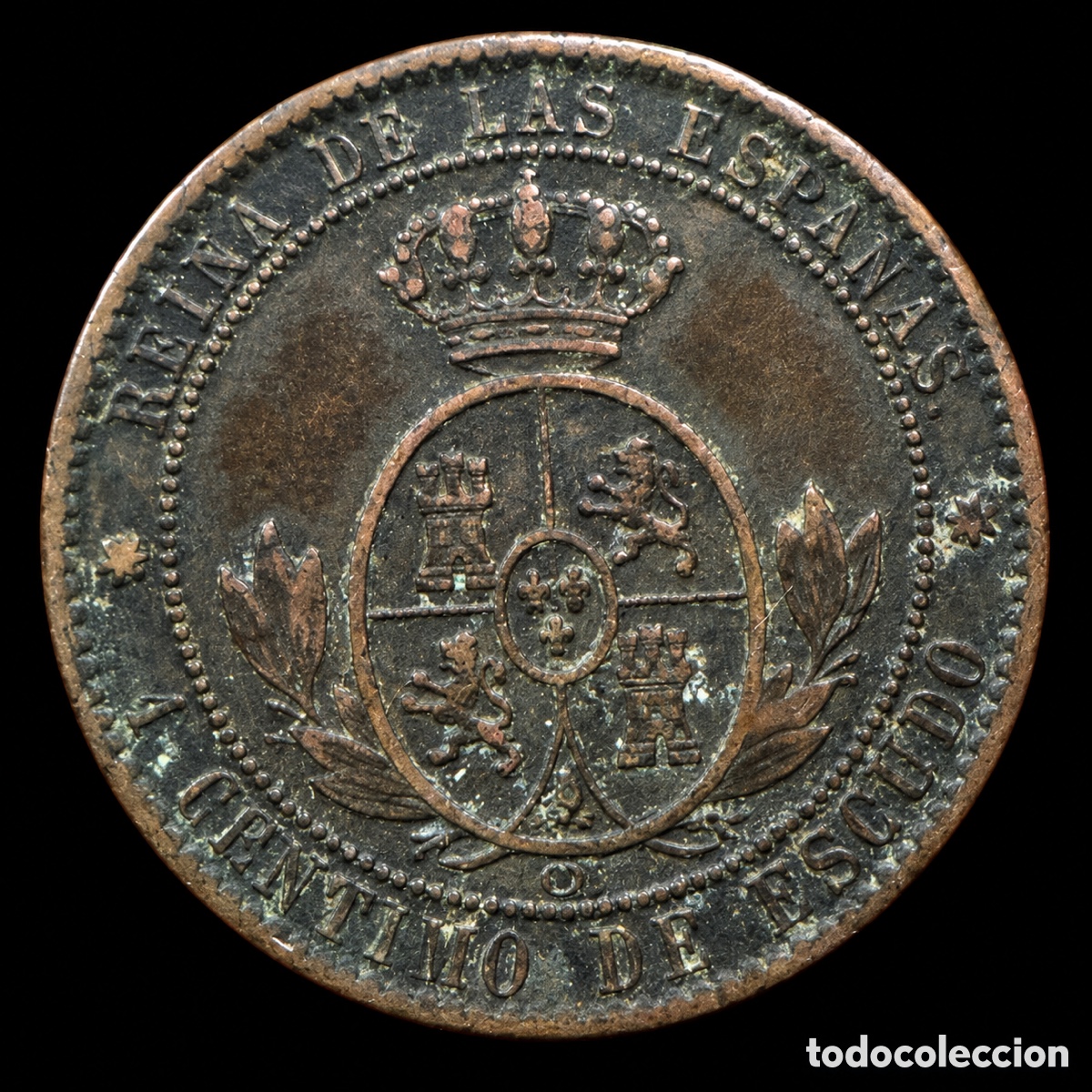 Monedas de Espa&ntilde;a: 1 c&eacute;ntimo de escudo. Isabel II. 1868 - Foto 3