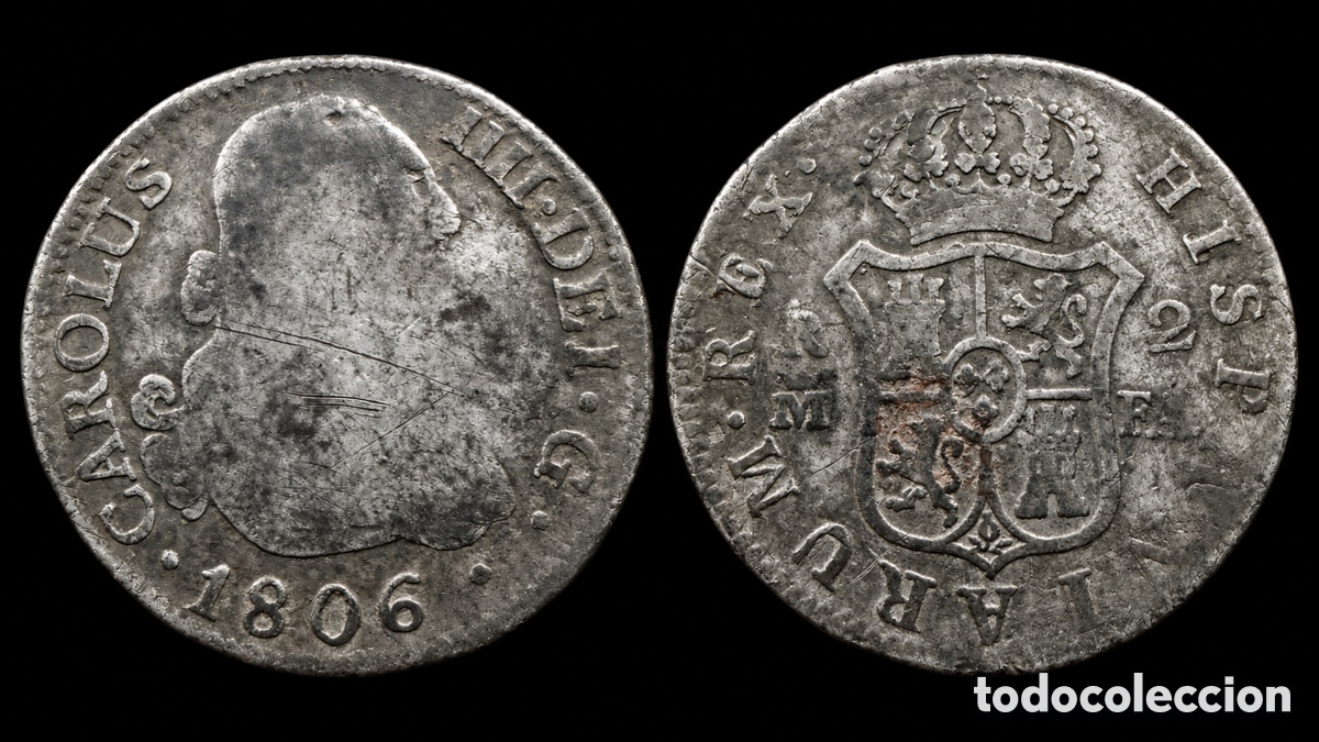 Moedas de Espanha: 2 reales. Carlos IV. 1806