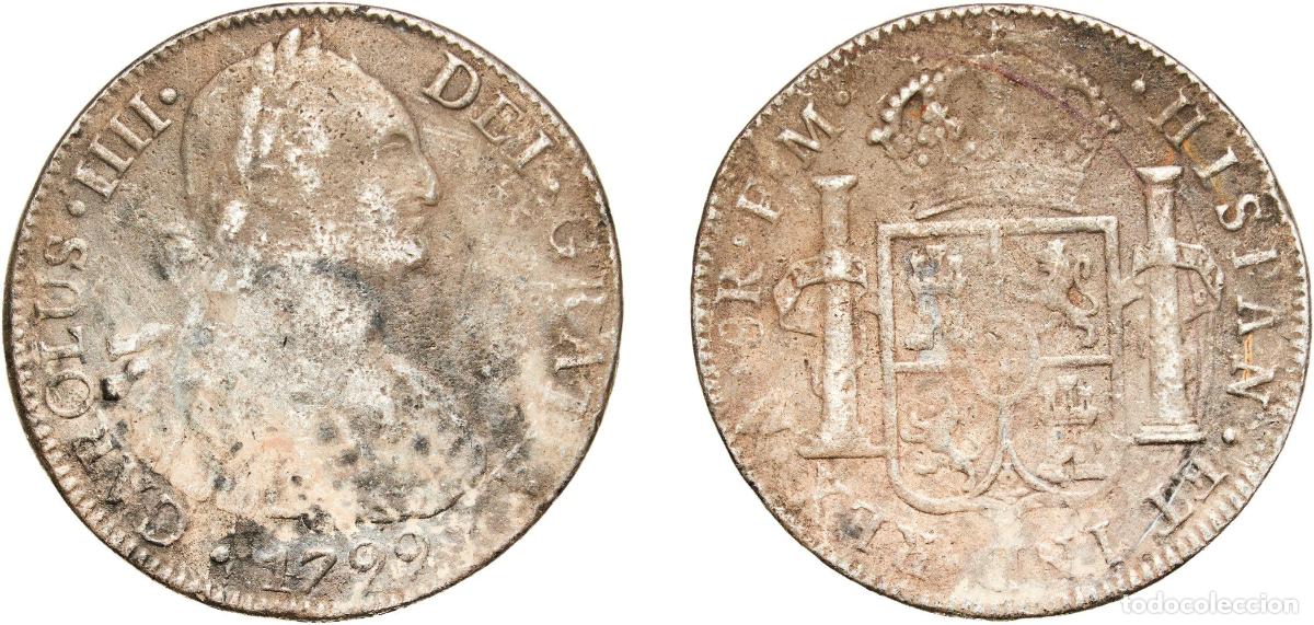 Monedas de Espa&ntilde;a: Mexico Spanish colony 1799 Mo FM 8 Reales - Carlos IV Silver (.896) Mexican Mint 26.3g VF Corrossio