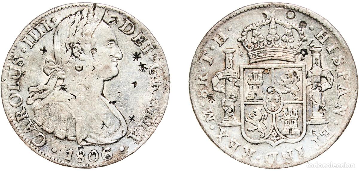 Monedas de Espa&ntilde;a: Mexico Spanish colony 1806 Mo TH 8 Reales - Carlos IV Silver (.896) Mexican Mint 26.78g VF Chopmark