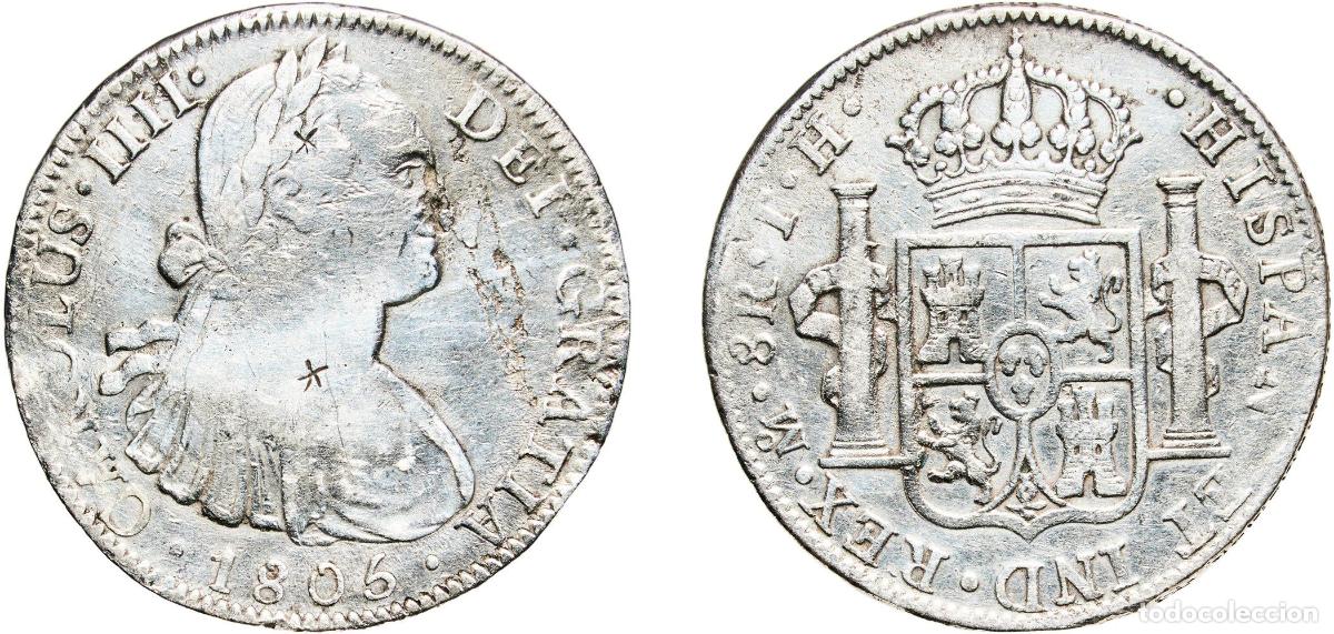 Monedas de Espa&ntilde;a: Mexico Spanish colony 1805 Mo TH 8 Reales - Carlos IV Silver (.896) Mexican Mint 26.29g VF Chopmark