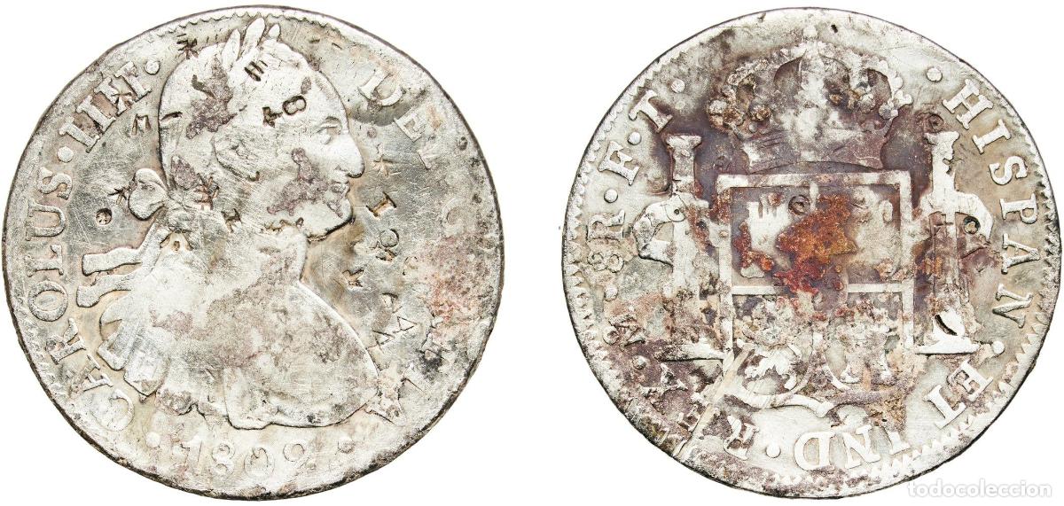 Monedas de Espa&ntilde;a: Mexico Spanish colony 1802 Mo FT 8 Reales - Carlos IV Silver (.896) Mexican Mint 25.89g VF Chopmark