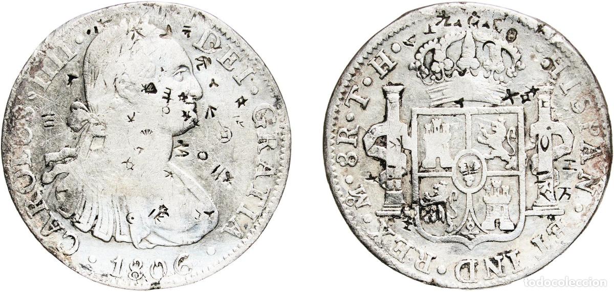 Monedas de Espa&ntilde;a: Mexico Spanish colony 1806 Mo TH 8 Reales - Carlos IV Silver (.896) Mexican Mint 26.58g VF Chopmark