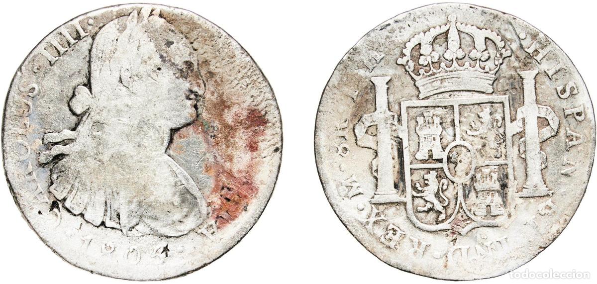 Monedas de Espa&ntilde;a: Mexico Spanish colony 1805 Mo TH 8 Reales - Carlos IV Silver (.896) Mexican Mint 26.06g VF Chopmark
