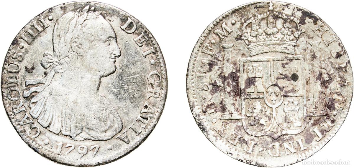 Monedas de Espa&ntilde;a: Mexico Spanish colony 1797 Mo FM 8 Reales - Carlos IV Silver (.896) Mexican Mint 26.49g VF KM 109
