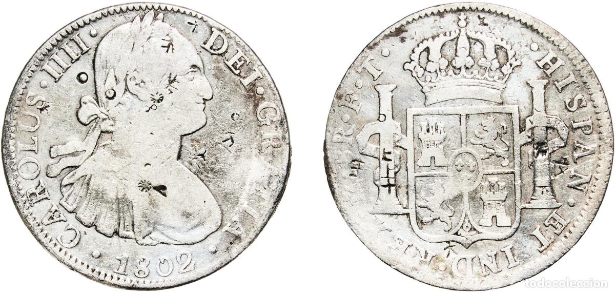 Monedas de Espa&ntilde;a: Mexico Spanish colony 1802 Mo FT 8 Reales - Carlos IV Silver (.896) Mexican Mint 26.52g VF Chopmark