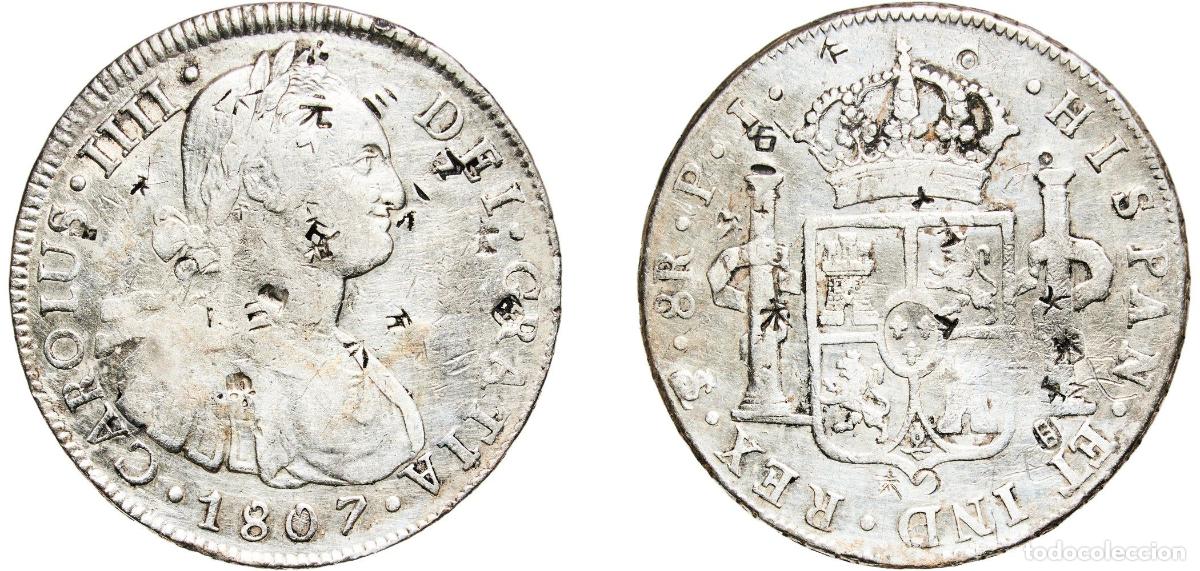 Monedas de Espa&ntilde;a: Bolivia Spanish colony 1807 PTS PJ 8 Reales - Charles IV Silver (.896) Potosi Mint (3588000) 26.7g