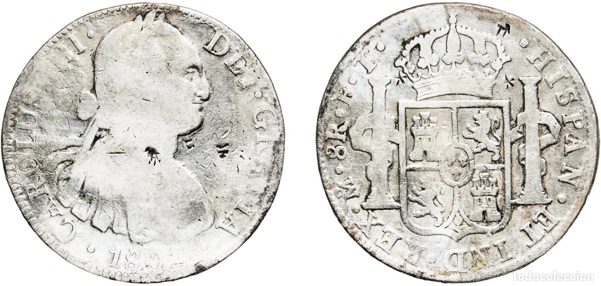 Monedas de Espa&ntilde;a: Mexico Spanish colony 1801 Mo FT 8 Reales - Carlos IV Silver (.896) Mexican Mint 26.48g VF Chopmark