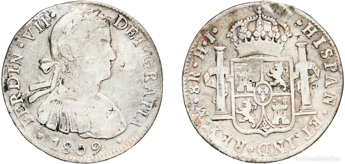 Monedas de Espa&ntilde;a: Mexico Spanish colony 1809 Mo HJ 8 Reales - Fernando VII Silver (.903) Mexican Mint 26.52g VF Damag