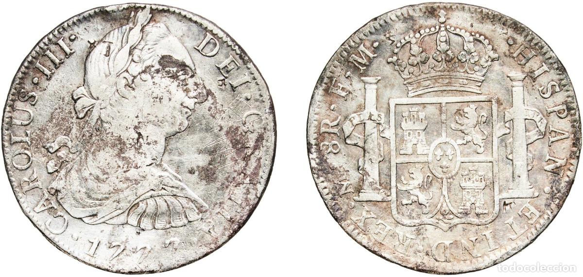 Monedas de Espa&ntilde;a: Mexico Spanish colony 1777 Mo FM 8 Reales - Carlos III Silver (.903) Mexican Mint 26.18g VF KM 106